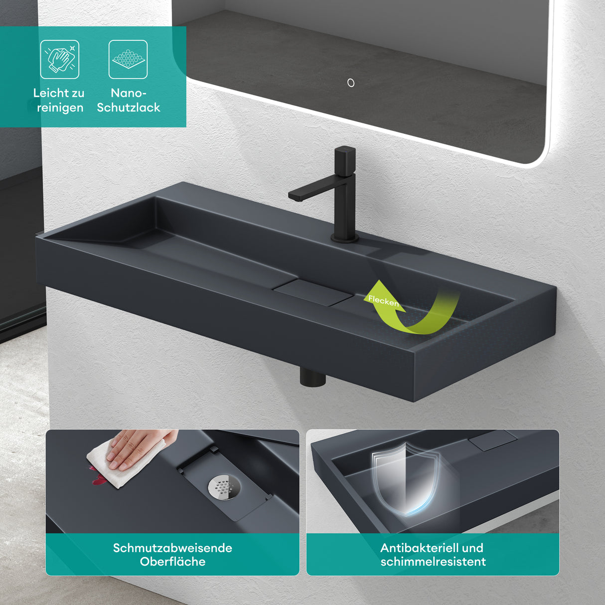 Lavabo Glasvilla Col19 Mineralguss moderno con válvula incluida
