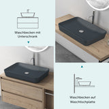 Vasque Glasvilla, vasque à poser en matériau minéral moulé, meuble-lavabo avec raccords DIN standard Col815