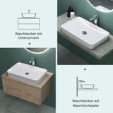 Vasque Glasvilla, vasque à poser en matériau minéral moulé, meuble-lavabo avec raccords DIN standard Col815