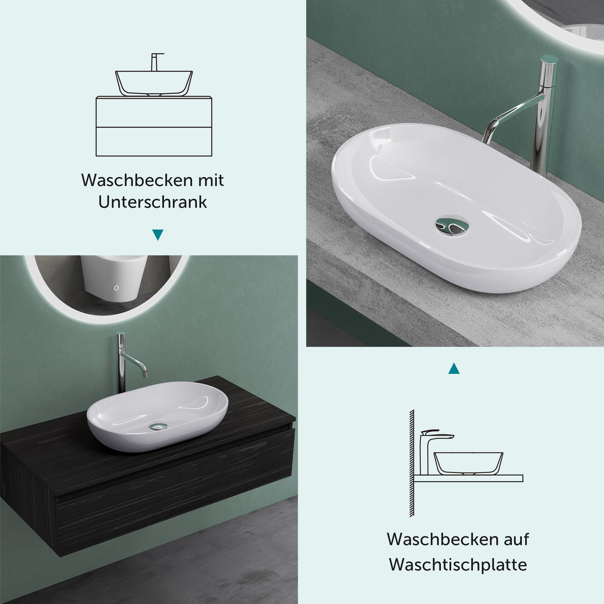 Lavabo Glasvilla, lavabo à poser en fonte minérale, vasque Col808