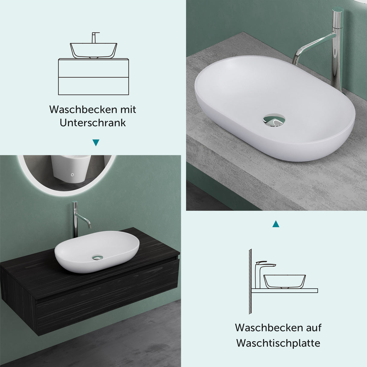 Lavabo Glasvilla, lavabo à poser en fonte minérale, vasque Col808