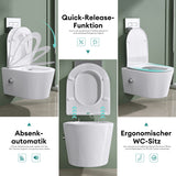 Glasvilla Design – Inodoro suspendido sin reborde en cerámica blanca con asiento Soft-Close