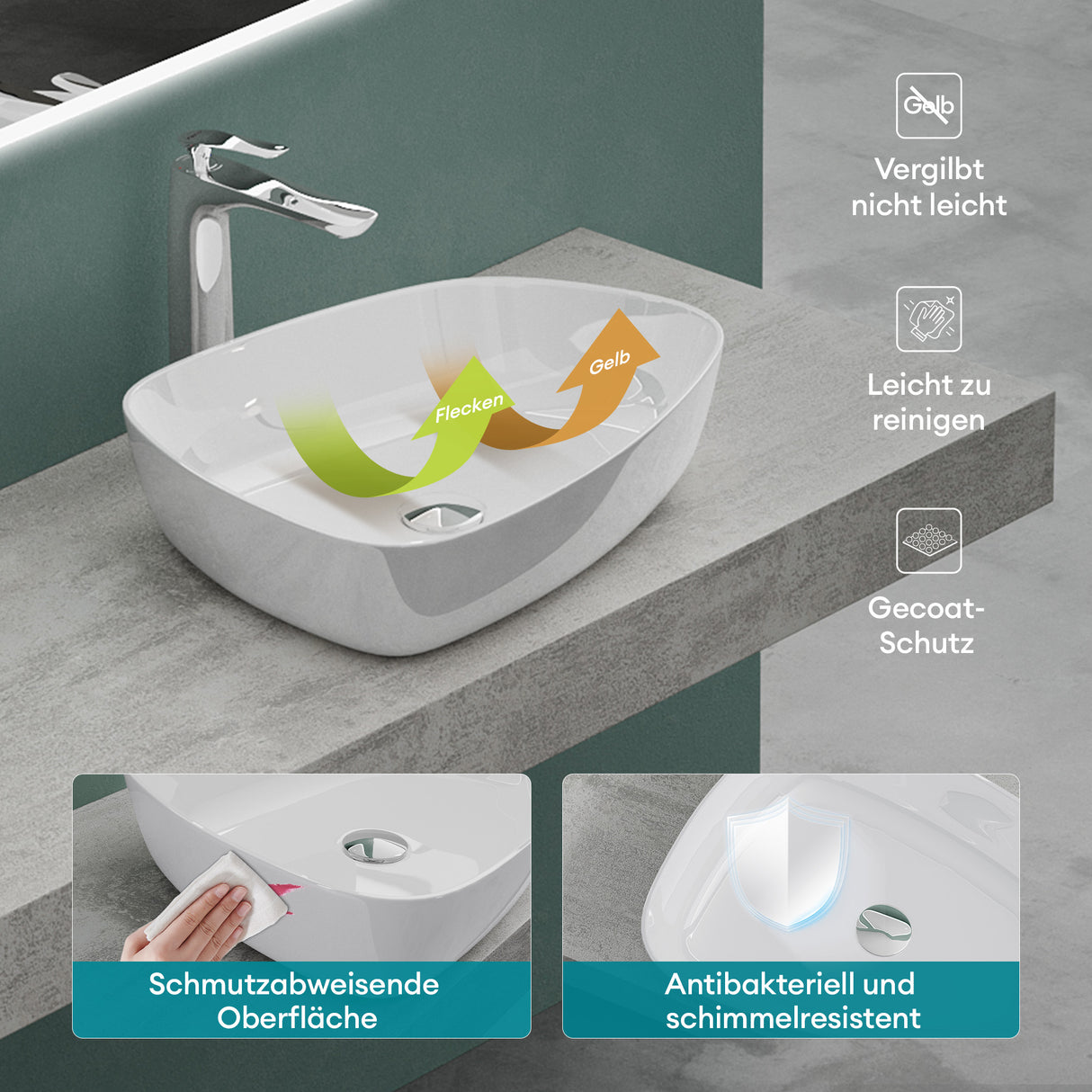 Lavabo Glasvilla, vasque à poser en fonte minérale, meuble-lavabo, espace de lavage, cuvette Col826