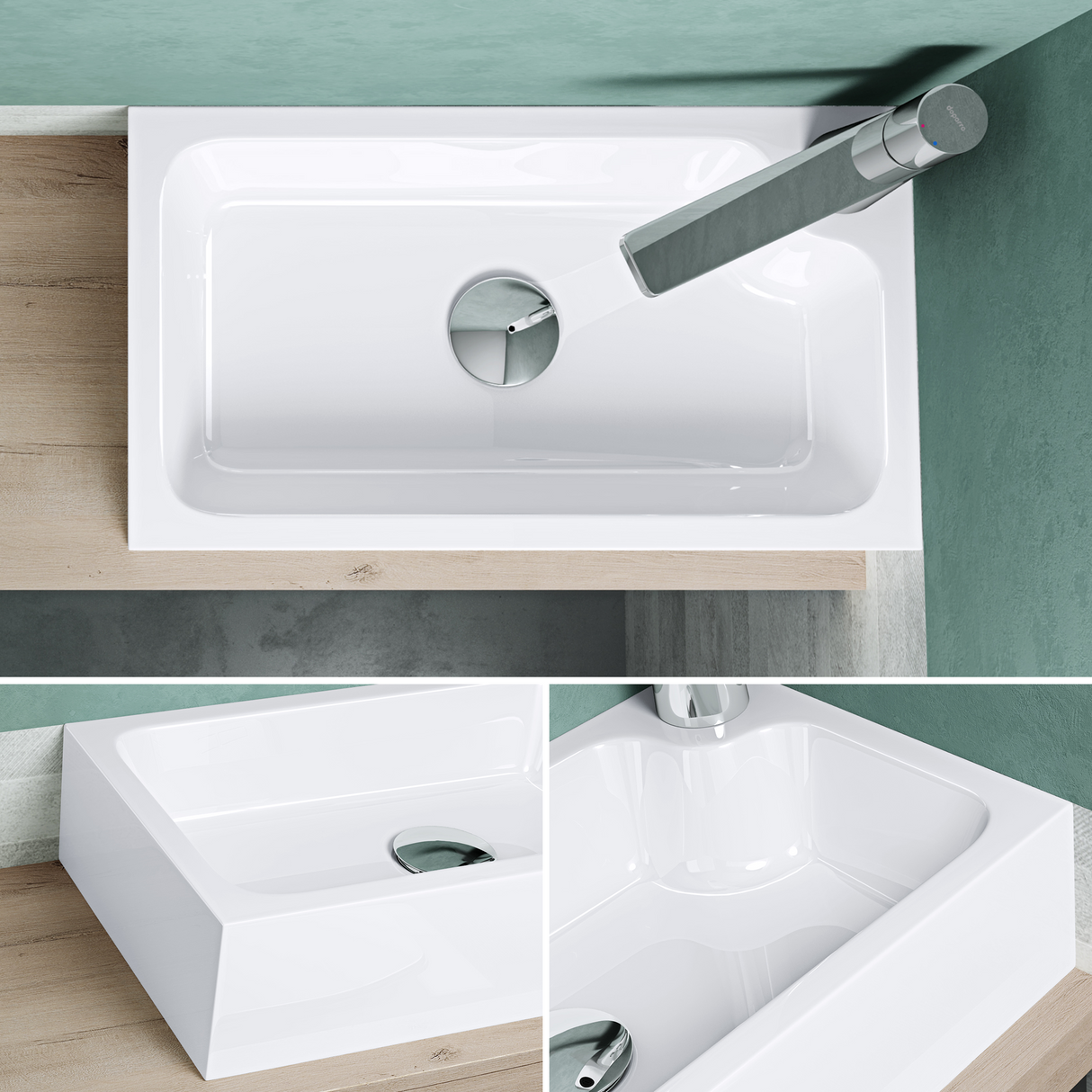 glasvilla Lavabo de invitados WC Lavabo de encimera con orificio para grifo 46x26x11cm Mineralguss Cuadrado Pequeño Cuenco de lavabo Espacio de lavabo Col101