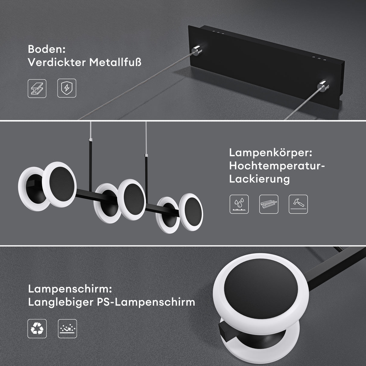 Suspension Glasvilla 70 cm, lampe LED dimmable avec télécommande, température de couleur 3000K/4000K/6000K, câble ajustable, 24 W, noir mat, idéale pour salle à manger, salon ou chambre.