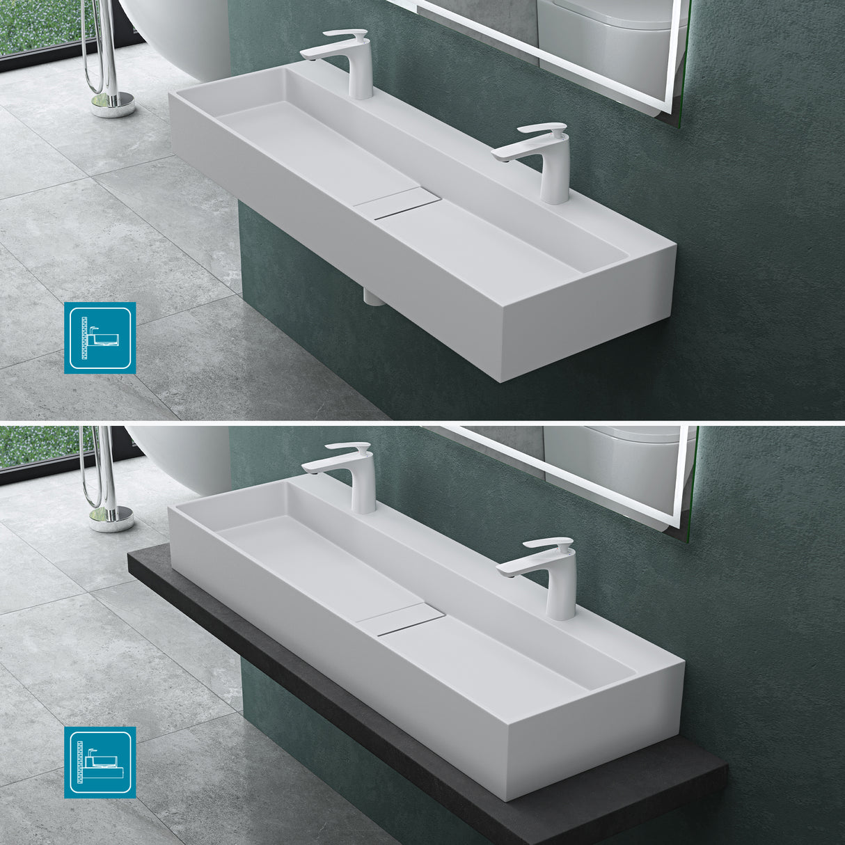 glasvilla Lavabo da Appoggio da Marmo Fuso Lavabo Bagno Sospeso Lavandino Bagno con Foro per la Rubinetteria Col6028
