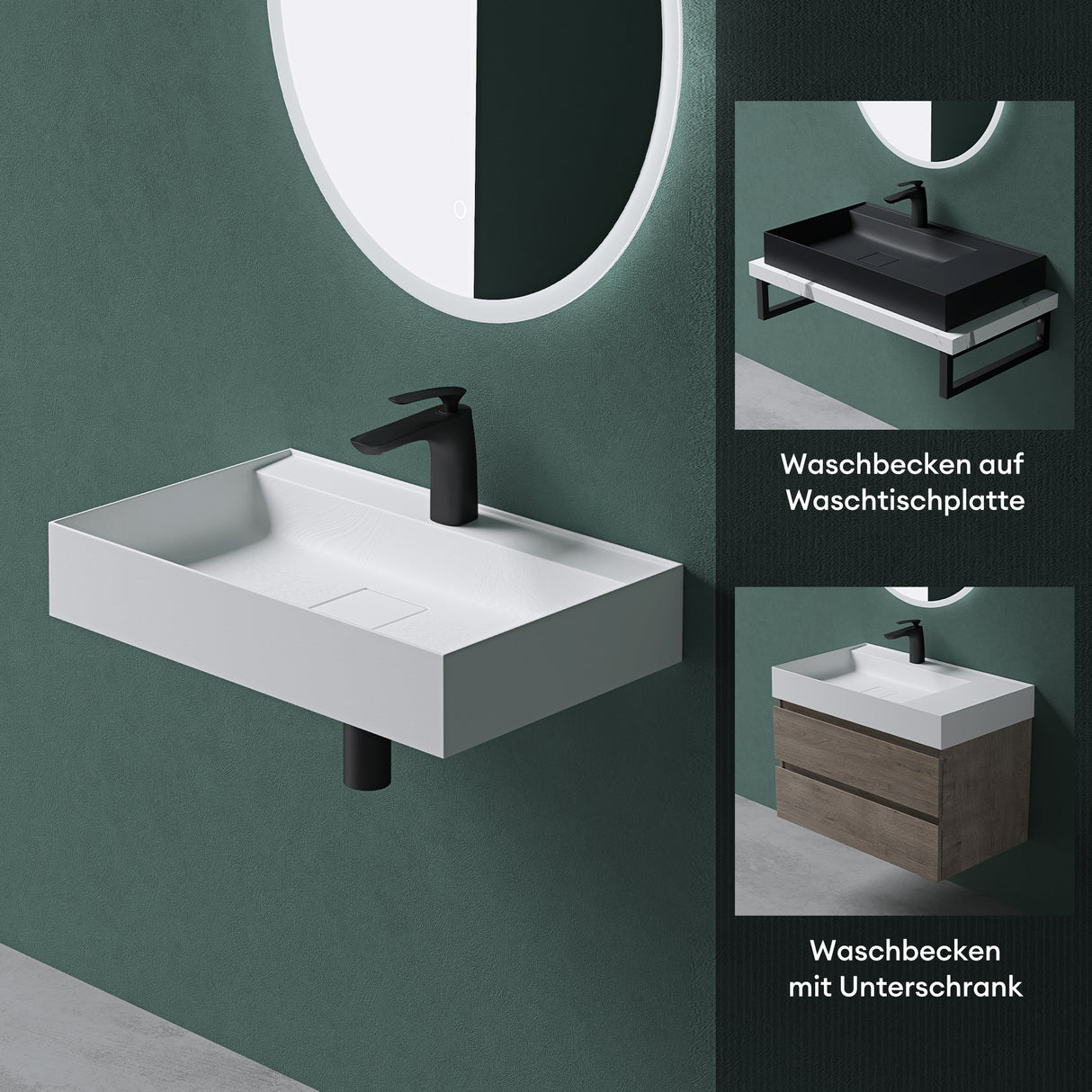 glasvilla Lavabo Bagno Sospeso da Marmo Fuso Lavandino Bagno a Parete Lavabo Rettangolare Colossum630