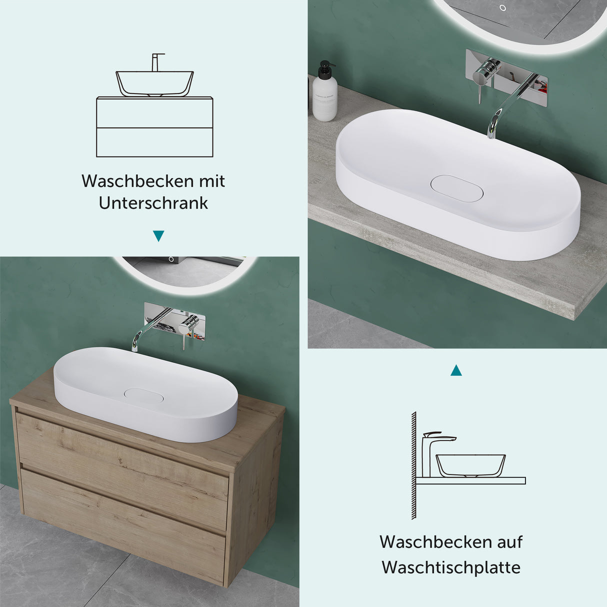 glasvilla lavabo sobre encimera cuenco de mineral compuesto incl. sellado nano Col826