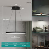 Suspension Glasvilla 50 cm, lampe LED suspendue, design ondulé dynamique, température de couleur réglable 3000K/4000K/6000K, câble 16W, idéale pour salle à manger, salon ou chambre.