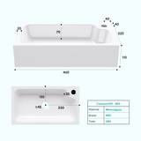 glasvilla Lavabo de invitados WC Lavabo de encimera con orificio para grifo 46x26x11cm Mineralguss Cuadrado Pequeño Cuenco de lavabo Espacio de lavabo Col101