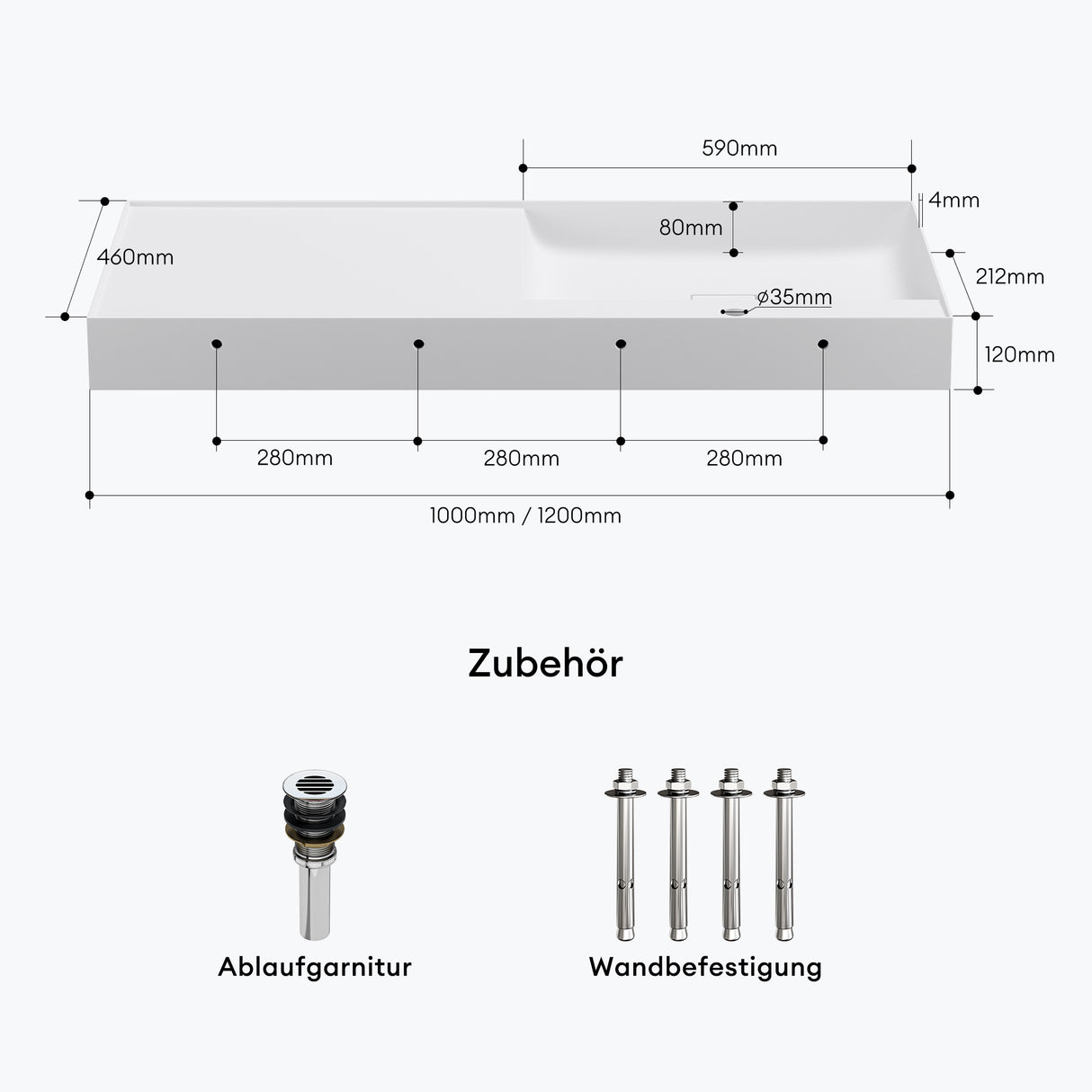 glasvilla Waschbecken Aufsatzwaschbecken Hängewaschbecken Mineralguss Rechteckig Waschplatz Col630