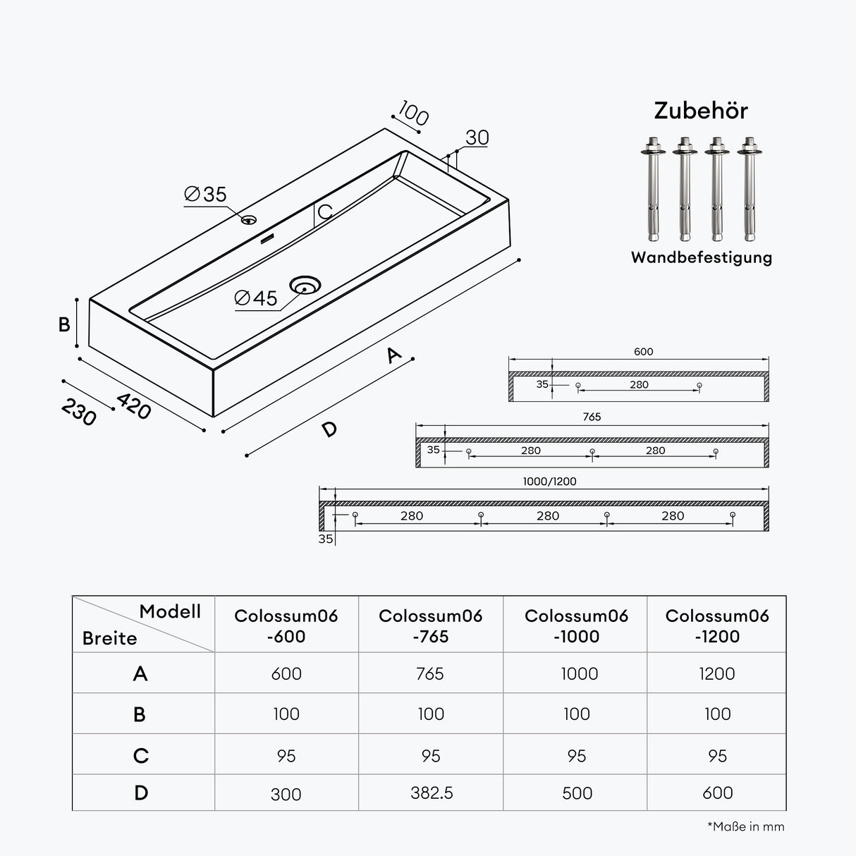 glasvilla Lavabo da Appoggio da Minerale Fuso Lavabo Bagno Sospeso Lavandino Bagno Rettangolare Colossum06