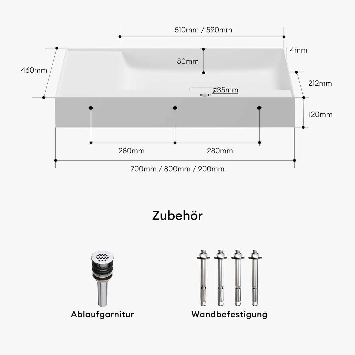 glasvilla Lavabo Bagno Sospeso da Marmo Fuso Lavandino Bagno a Parete Lavabo Rettangolare Colossum630
