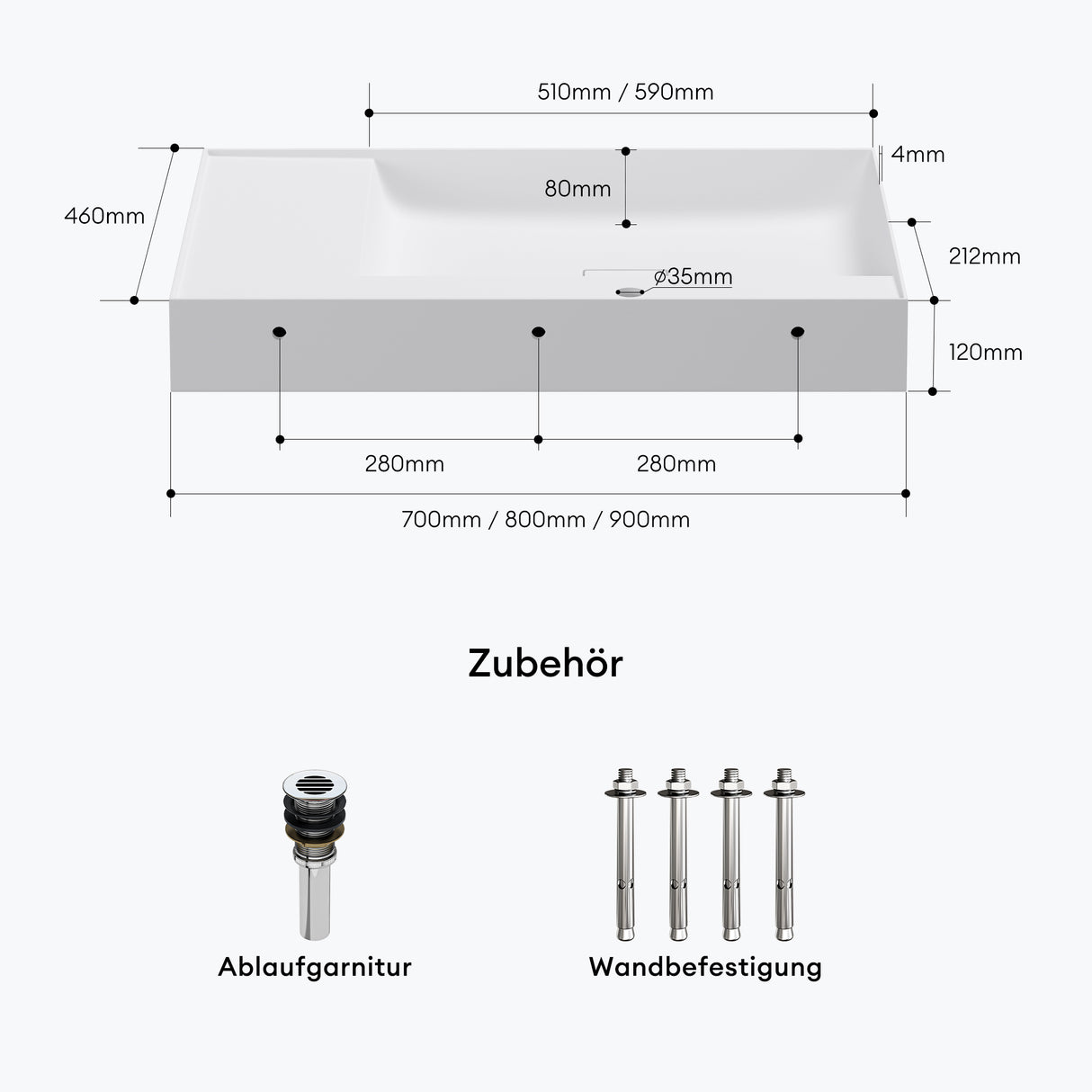 glasvilla Waschbecken Aufsatzwaschbecken Hängewaschbecken Mineralguss Rechteckig Waschplatz Col630