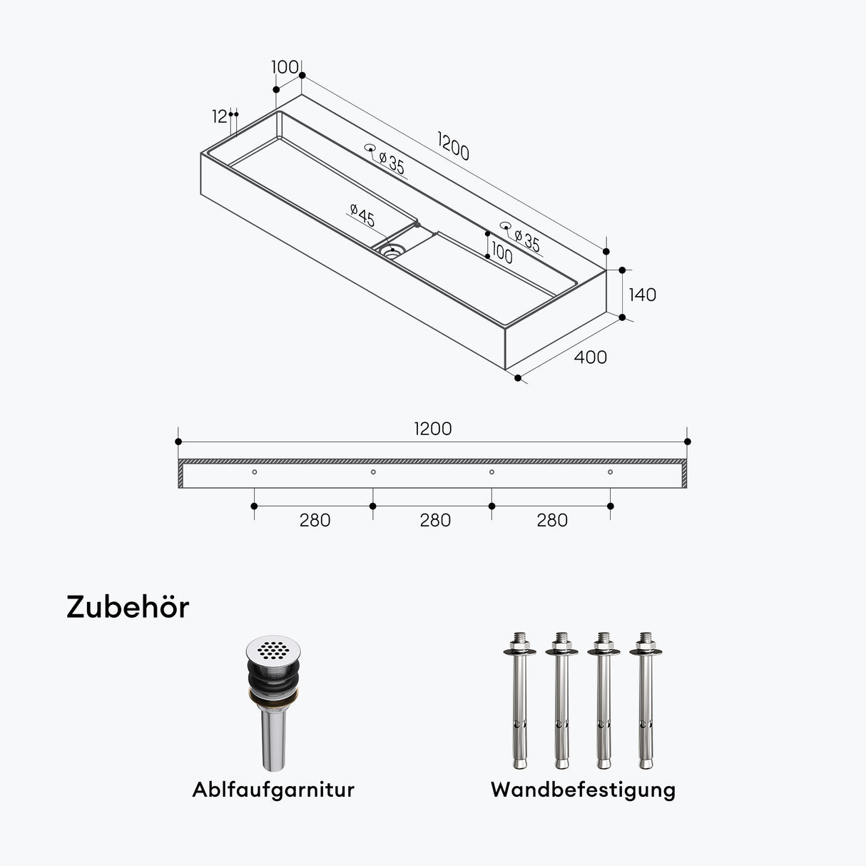 glasvilla Waschbecken Aufsatzwaschbecken Hängewaschbecken aus Mineralguss mit Armaturloch Col6028