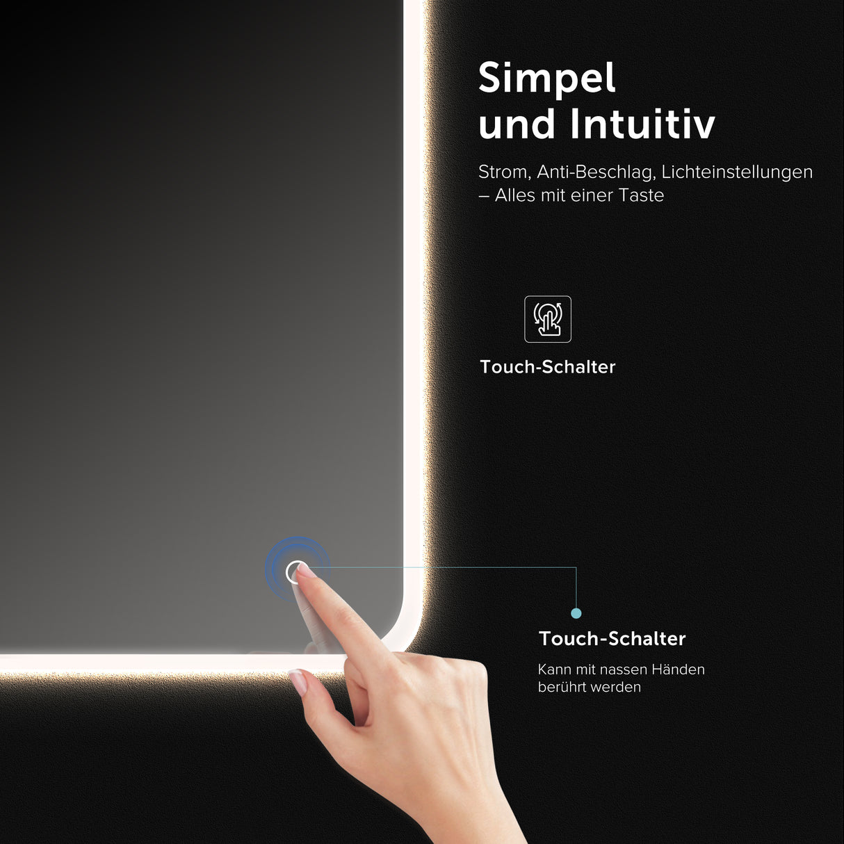 glasvilla Miroir Mural de Salle de Bain Miroir de Salle de Bain LED avec Interrupteur Tactile Antibuée Couche Antibuée