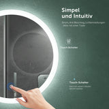 glasvilla Miroir Mural de Salle de Bain Miroir Lumineux Rond à LED Miroir de Salle de Bain à LED avec Interrupteur Tactile Couche Antibuée LED-Spiegel 05