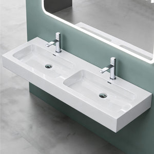 glasvilla Lavabo da Appoggio da Marmo Fuso Lavandino Bagno Sospeso con Due Fori per la Rubinetteria Colossum830