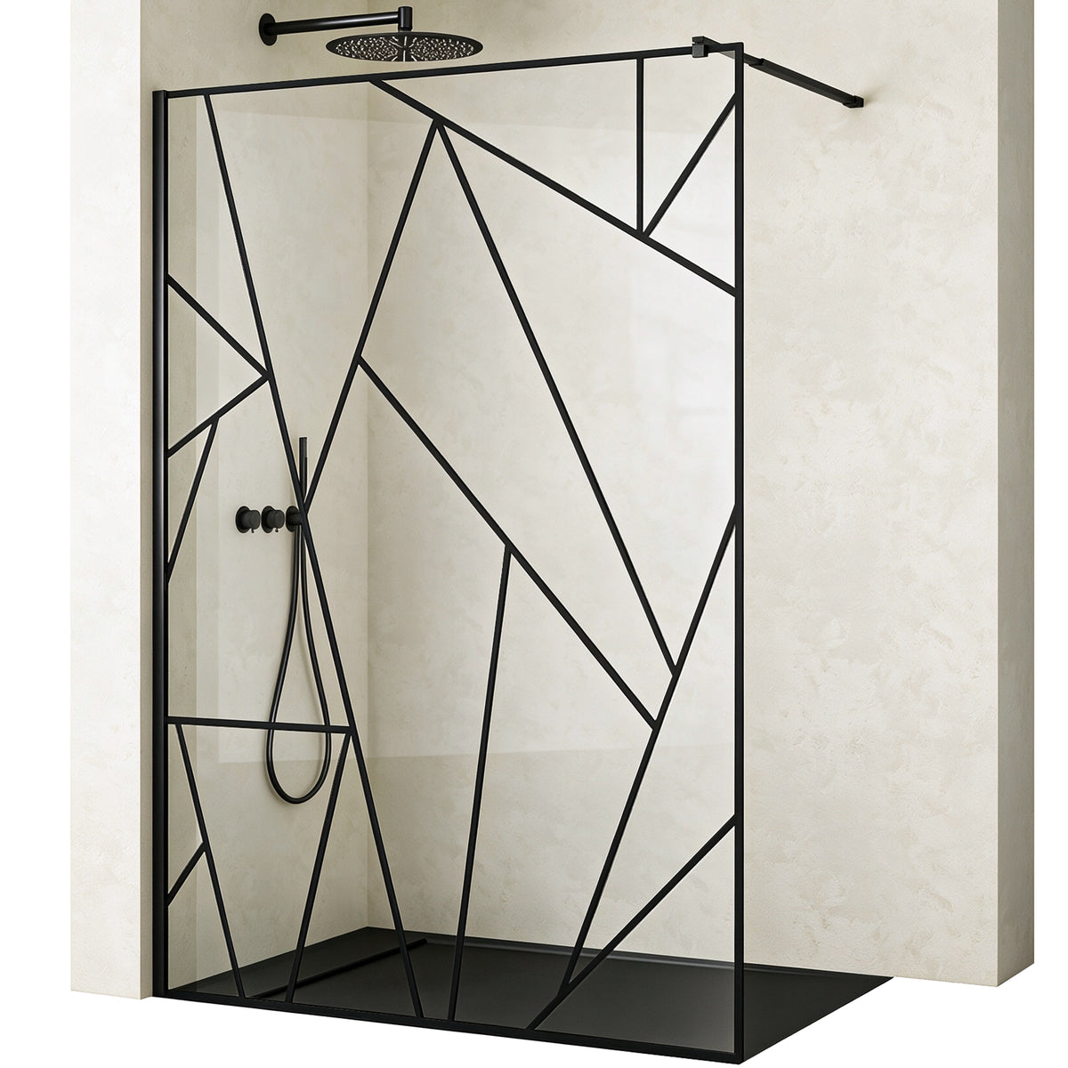 glasvilla Duschwand für Dusche Duschabtrennung  Walk-In Dusche  Duschtrennwand Schwarz 8mm ESG-Sicherheitsglas NANO Klarglas mit geometrischem Design MMBR3 Bremen01Plus-GM