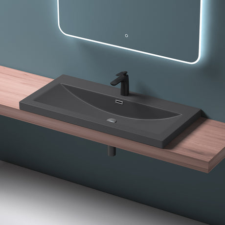 glasvilla lavabo lavabo empotrado cuenco de lavabo mueble de lavabo mineral rectangular 1 orificio para grifo función de desbordamiento Col01