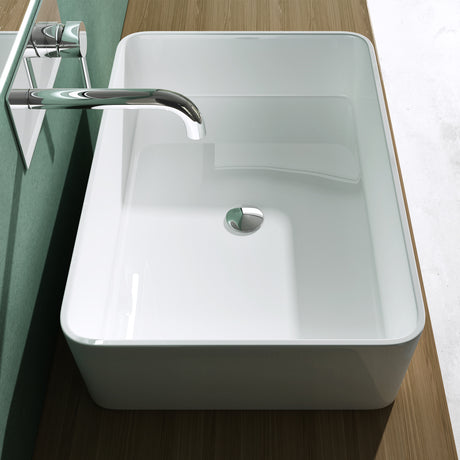 Glasvilla Lavabo de mineral fundido sin orificio para grifo Col102 – Blanco brillante, diseño moderno, suspendido o sobre encimera