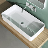 Glasvilla Lavabo de mineral fundido sin orificio para grifo Col102 – Blanco brillante, diseño moderno, suspendido o sobre encimera