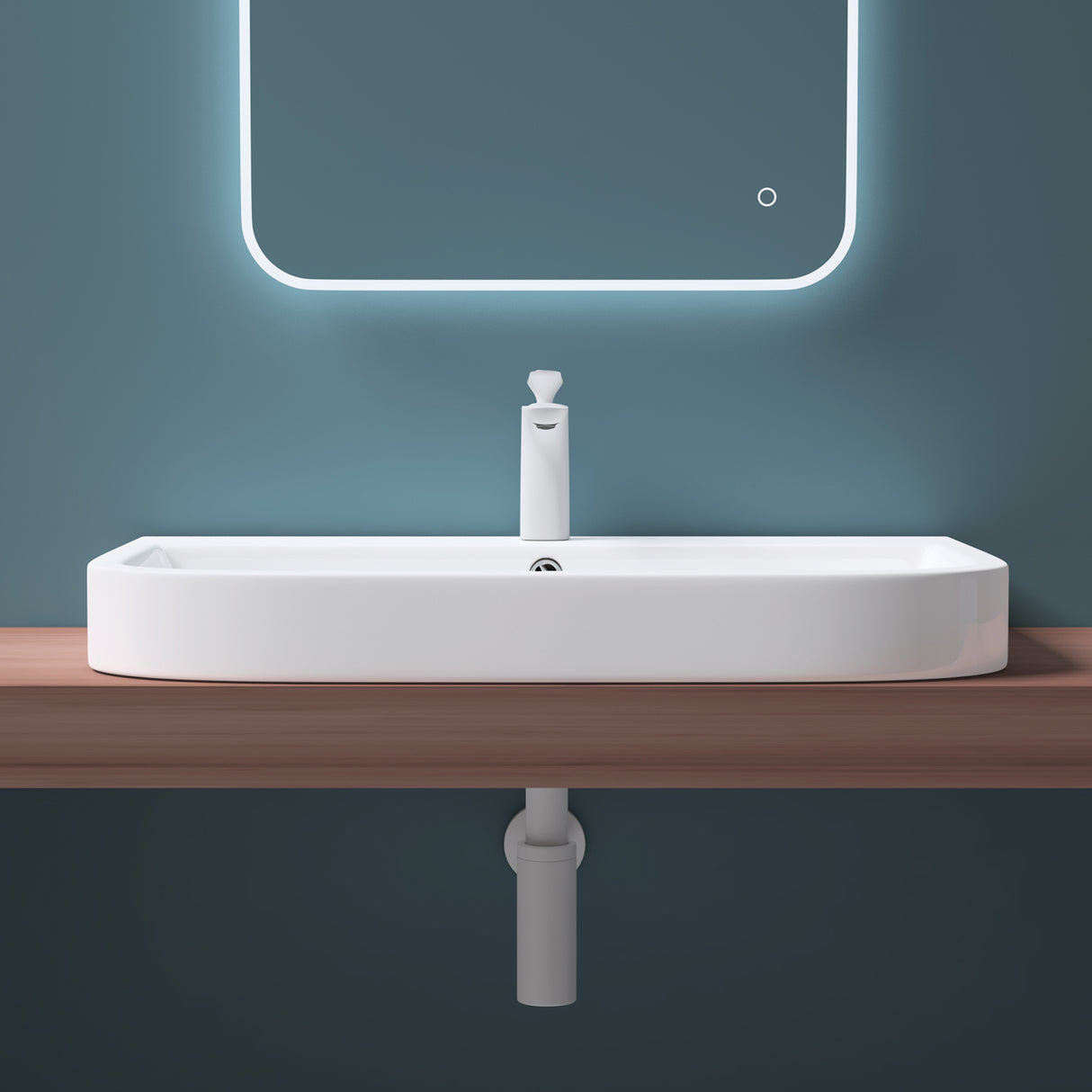 Lavabo à poser Glasvilla, Lavabo mural Brussels5021, L x P x H : 81 x 49 x 18 cm, Céramique blanche avec nano-revêtement