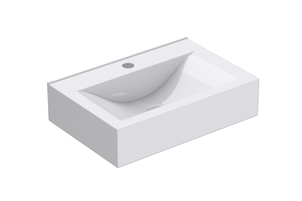 Vasque à poser Glasvilla, dimensions L x P x H : 45 x 30,5 x 10,5 cm, blanche, en céramique, carrée, avec revêtement nano/effet lotus Brussels118c