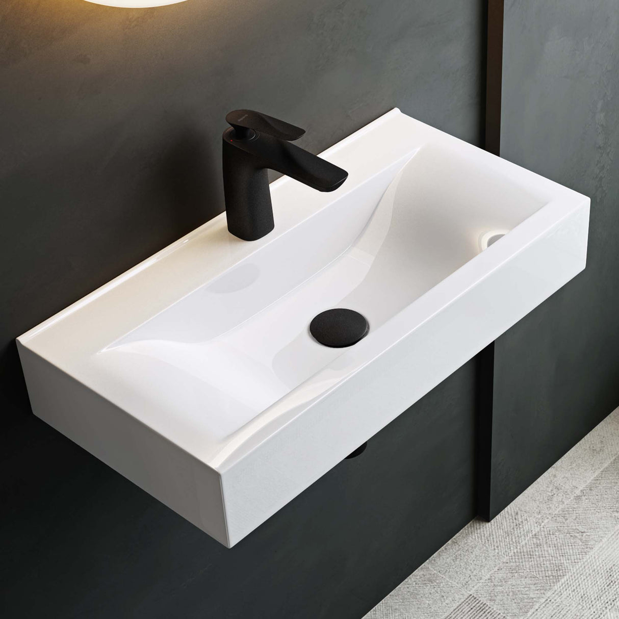 glasvilla Lavabo da Appoggio 60x31x10cm in Ceramica Lavabo Bagno Sospeso Lavandino Bagno da Appoggio con Nano Rivestimento Rettangolare Brüssel118g