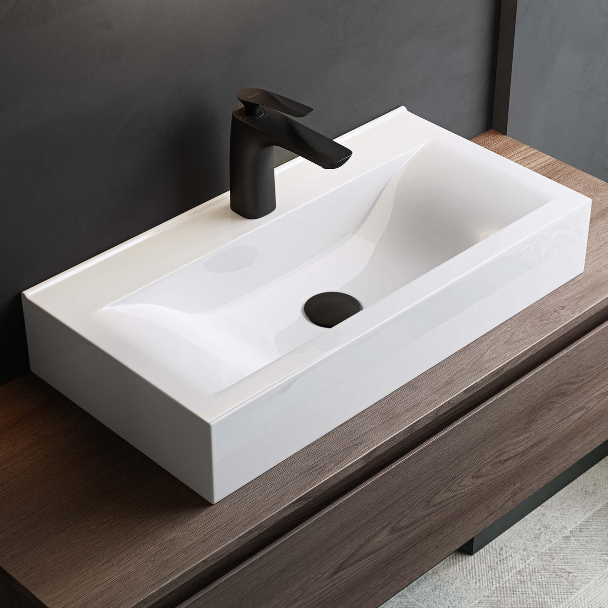 glasvilla Lavabo da Appoggio 60x31x10cm in Ceramica Lavabo Bagno Sospeso Lavandino Bagno da Appoggio con Nano Rivestimento Rettangolare Brüssel118g
