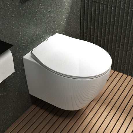 Glasvilla Design – Inodoro suspendido sin reborde en cerámica blanca con asiento Soft-Close