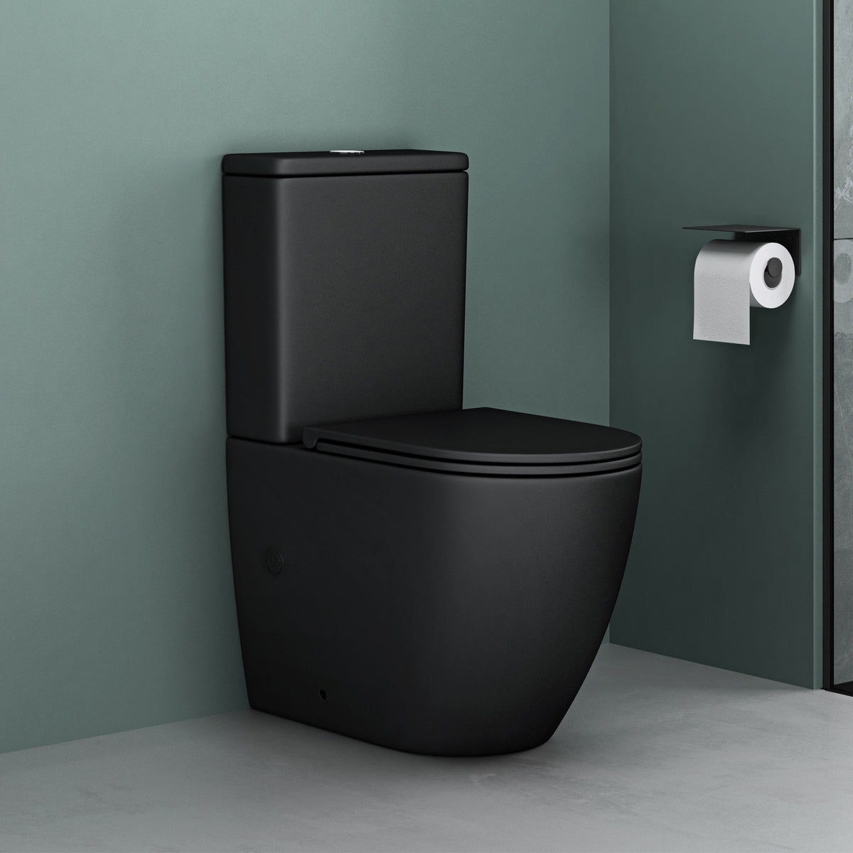glasvilla Stand WC mit Spülkasten spülrandloses-WC bodenstehende-Toilette aus Keramik, weiß/matt schwarz  36x63x82cm, mit Absenkautomatik, inkl. Spülkasten, Stand179T