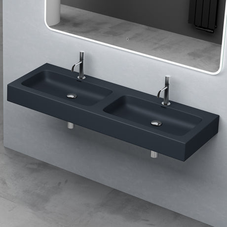 Glasvilla Design, Lavabo doble suspendido / de encimera Col830 en mineral sintético 140×48×13 cm