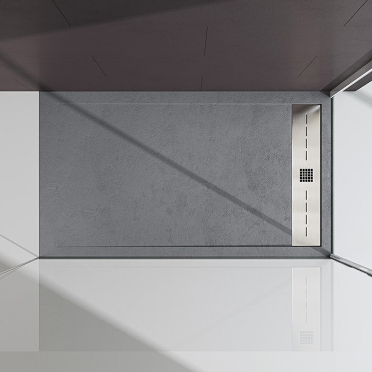 Receveur de douche Glasvilla pour cabine de douche, plat, rectangulaire, gris béton, en fonte minérale Corvus de haute qualité.