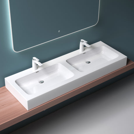 glasvilla Doppelwaschbecken Aufsatzwaschbecken Hängewaschbecken Waschbecken mineralguss Waschplatz Waschtisch Col830