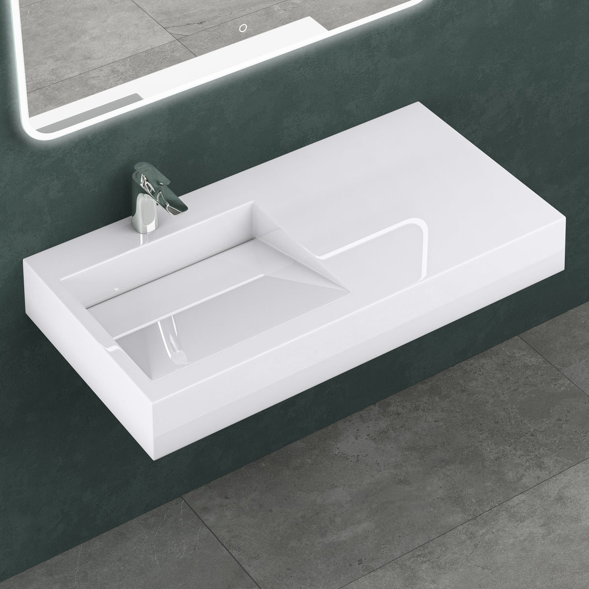 Lavabo Glasvilla, lavabo suspendu, lavabo à poser, en résine minérale moulée, forme rectangulaire, Col11