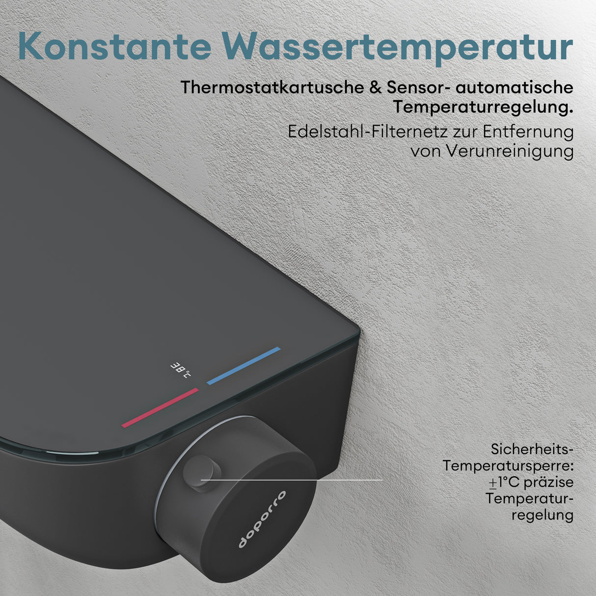 Système de douche Glasvilla avec thermostat, kit de robinetterie complet avec verrouillage de sécurité, 3 jets, pommeau de douche réglable en hauteur avec bec inférieur en laiton, système de douche 9