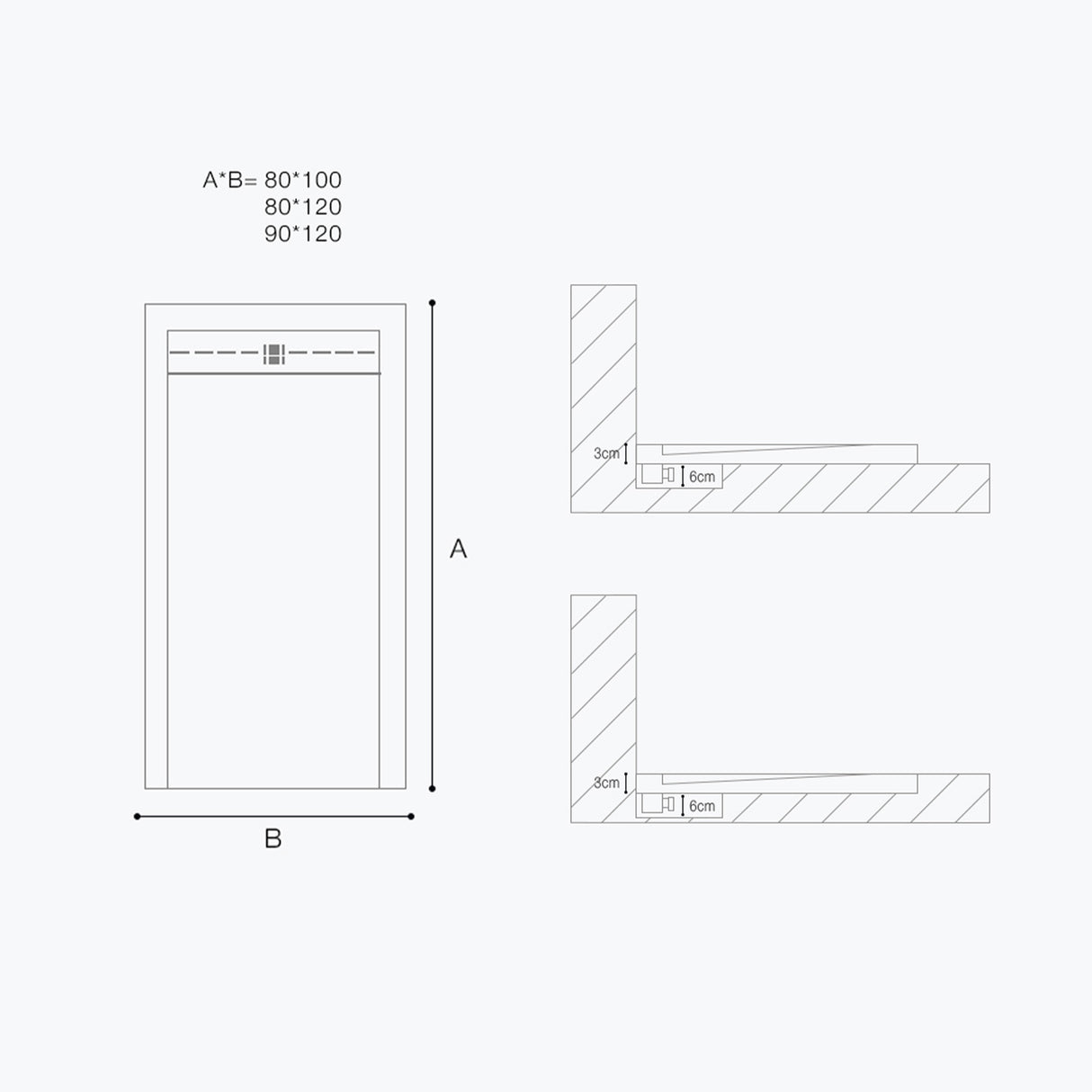 Receveur de douche Glasvilla pour cabine de douche, plat, rectangulaire, gris béton, en fonte minérale Corvus de haute qualité.