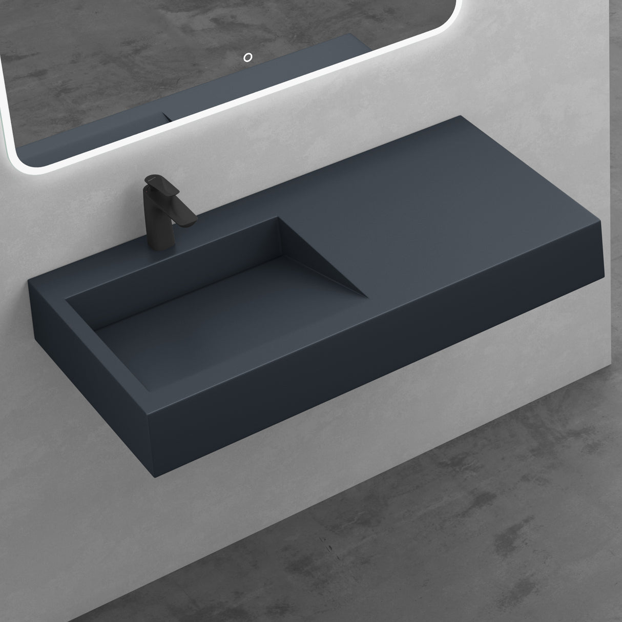 Lavabo Glasvilla, lavabo suspendu, lavabo à poser, en résine minérale moulée, forme rectangulaire, Col11