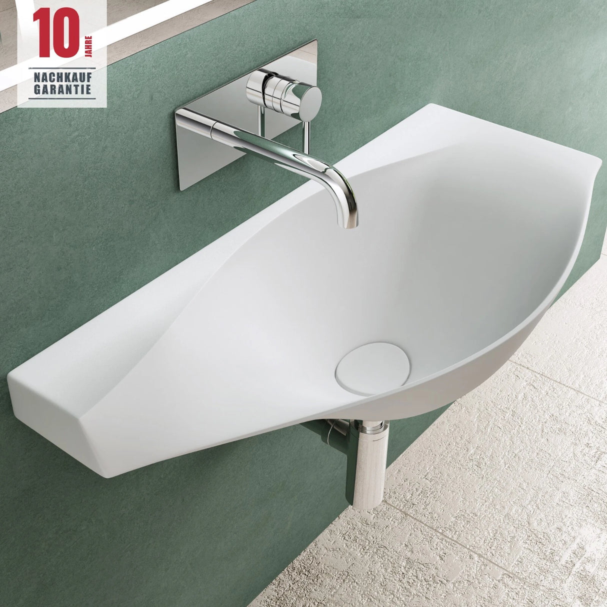 glasvilla Lavabo da Appoggio da Marmo Fuso 80x37x22cm, Lavandino Bagno con Piletta di Scarico Bianco Opaco Col816