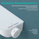 Système de douche Glasvilla avec thermostat, kit de robinetterie complet avec verrouillage de sécurité, 3 jets, pommeau de douche réglable en hauteur avec bec inférieur en laiton, système de douche 9