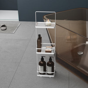 glasvilla Scaffale da Bagno di 3 Livelli 18x12.5x67.3cm, Scaffale Portaoggetti in Metallo Robusto con 4 Piedini Antiscivolo per Doccia, Reglo-02