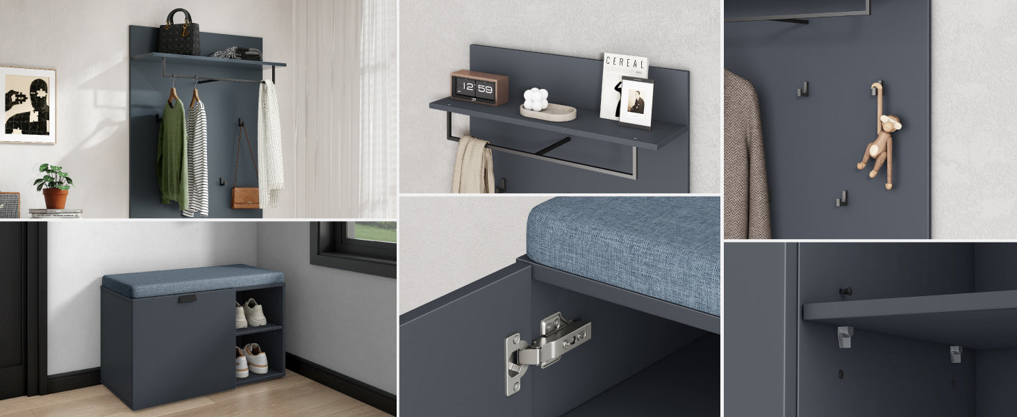 Glasvilla Zitta-01 – Banco zapatero con asiento acolchado, puertas correderas y estantes ajustables (80×37×50 cm)