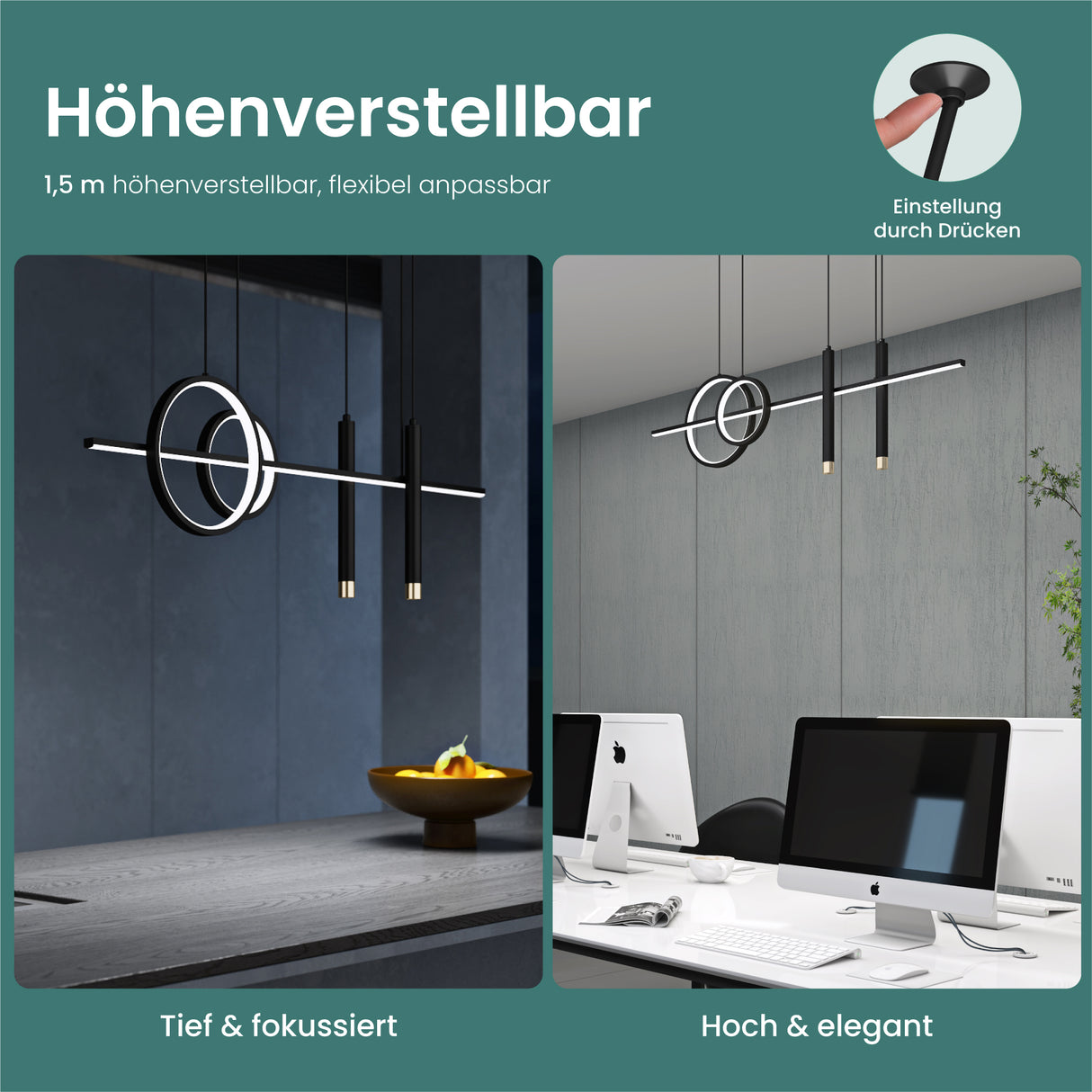 lampara colgante glasvilla 100cm LED diseño lineal 3000K/4000K/6000K cable ajustable 38W lámpara colgante para comedor sala de estar dormitorio