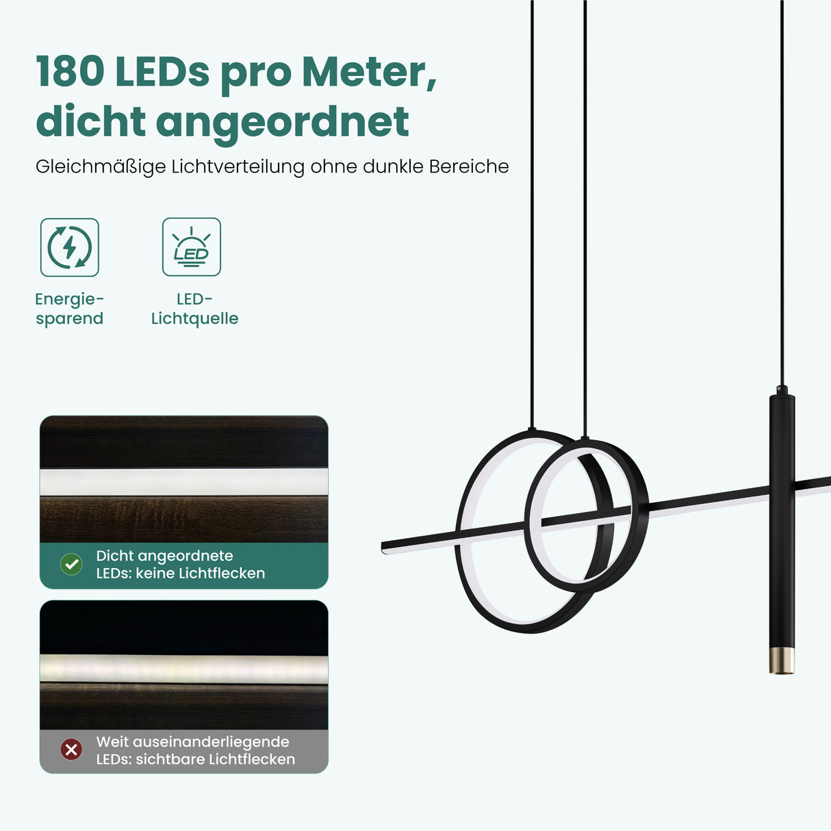 lampara colgante glasvilla 100cm LED diseño lineal 3000K/4000K/6000K cable ajustable 38W lámpara colgante para comedor sala de estar dormitorio