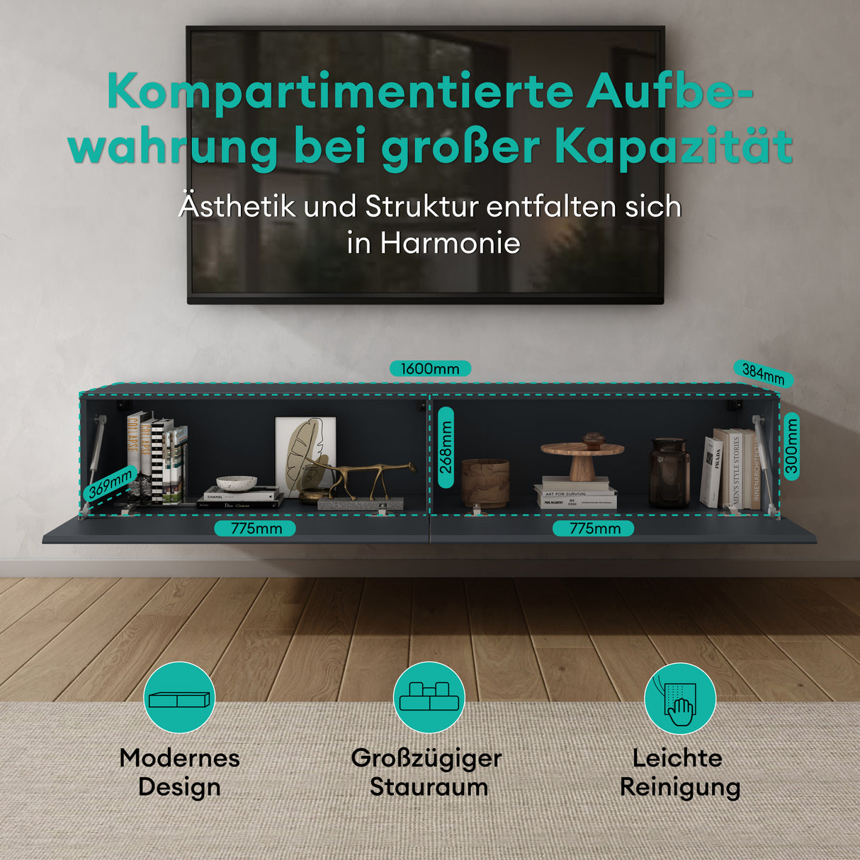 glasvilla Table TV Meuble TV Poignée Dissimulée avec Fermeture en Douceur Meuble Mural Bas pour Salon Fernsehschrank02