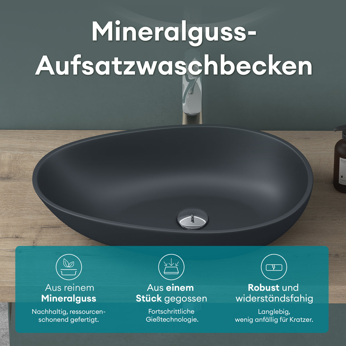 glasvilla Waschbecken oval Aufsatzwaschbecken ohne Hahnloch und Überlauf Col809