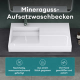 Lavabo Glasvilla, lavabo suspendu, lavabo à poser, en résine minérale moulée, forme rectangulaire, Col11