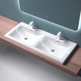 Lavabo Glasvilla, vasque encastrée, meuble sous-vasque, 2 vasques, en fonte minérale, rectangulaire, 2 trous de robinetterie, avec trop-plein, Col03