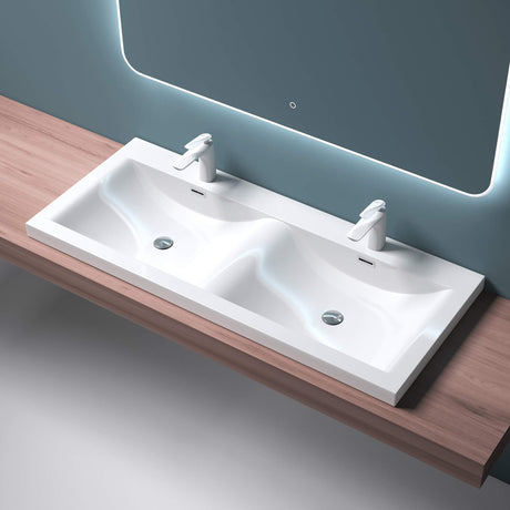 glasvilla lavabo de encastre lavabo 2 tinas mineral de resina rectangular 2 orificios para grifos función de desbordamiento Col03